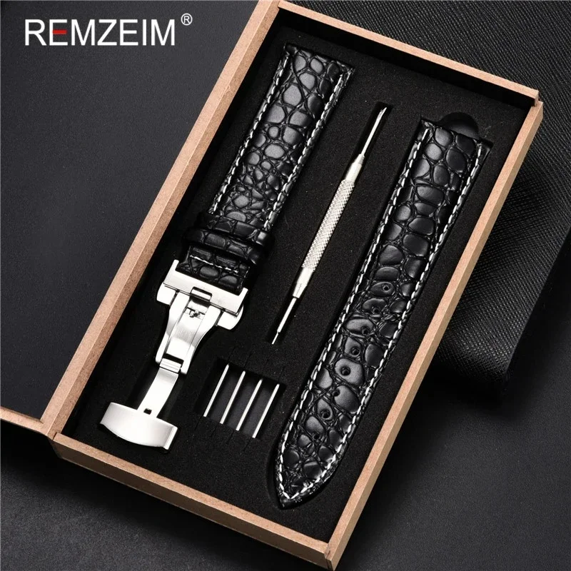 Luxury Embossed Leather Watch Strap with Butterfly Clasp
