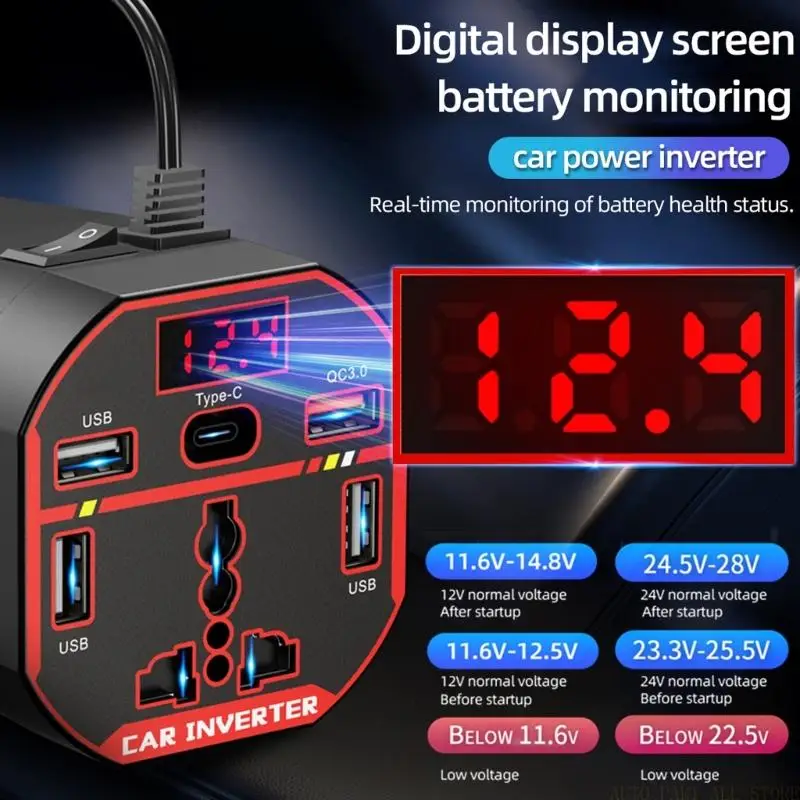 J0MA DC12V 24V AC220V 자동차 전원 인버터 200W 콘센트 여행 캠핑에 이상적