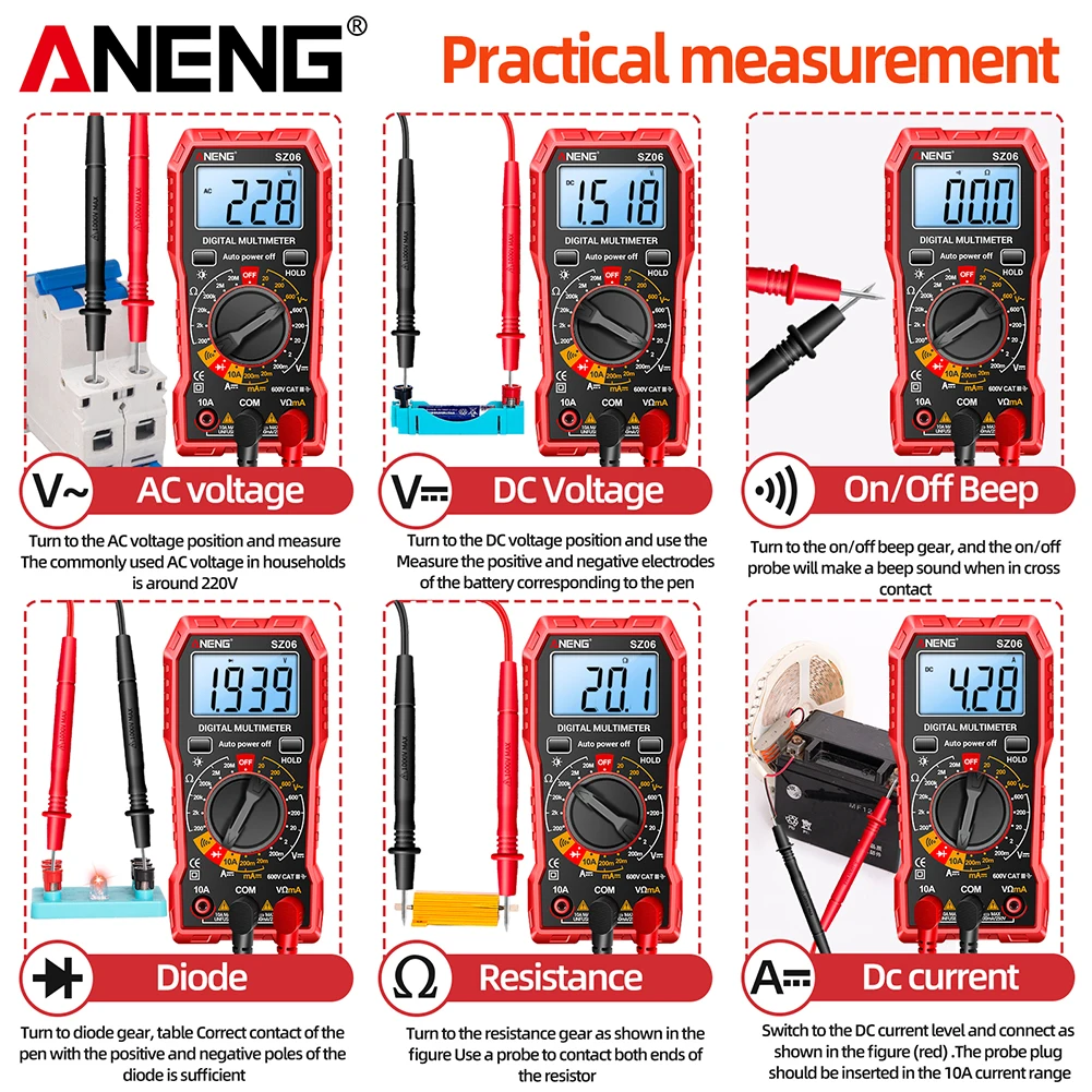 Digital Multimeter Intelligent Multimeter 2000 Counts Voltage Detector LCD Backlit Automatic Shutdown Handheld for Electrician