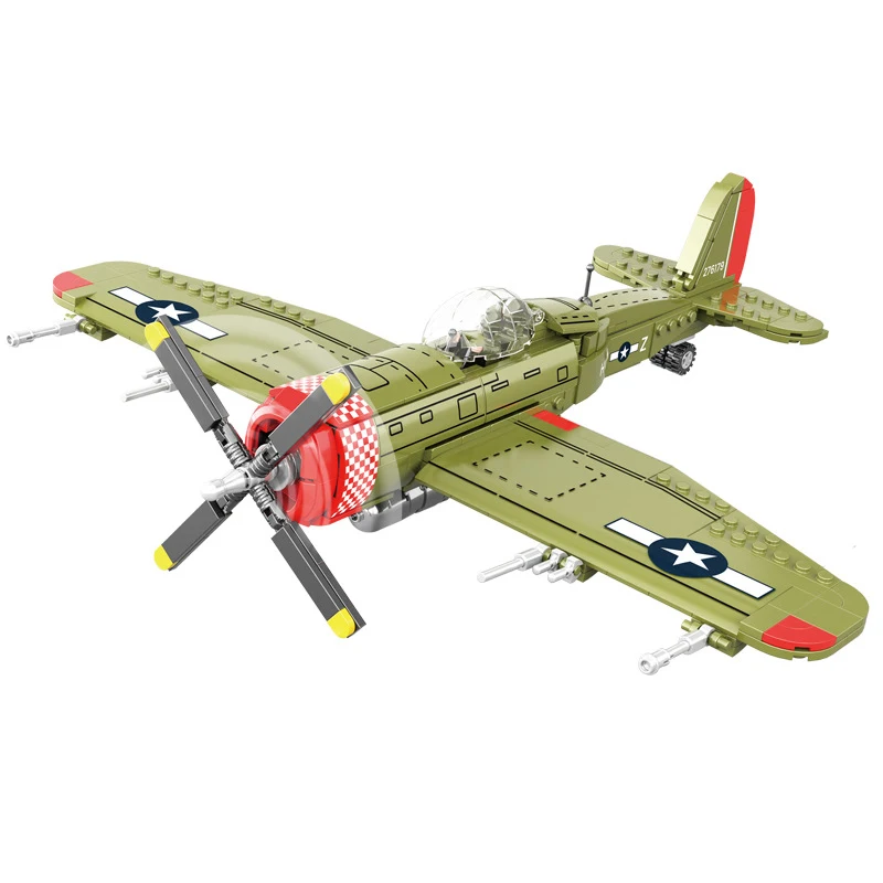 511 Pz 1:32 Ww2 Esercito Us P47 Fighter Building Blocks Soldato Militare Pilota Figure Arma Mattoni Giocattoli Aerei Per Bambini