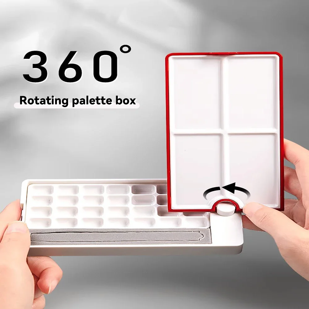 Watercolor Palette 360&deg; Roating Empty Watercolor Palette Painting Paint Tray Box 24 Grid for DIY Travel Gouache Oil Acrylic Paint Palette Half Pan