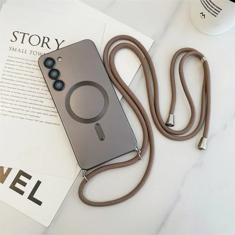 Luxury Crossbody Lanyard Strap Magnetic Silicone Case - Soft Cover Design