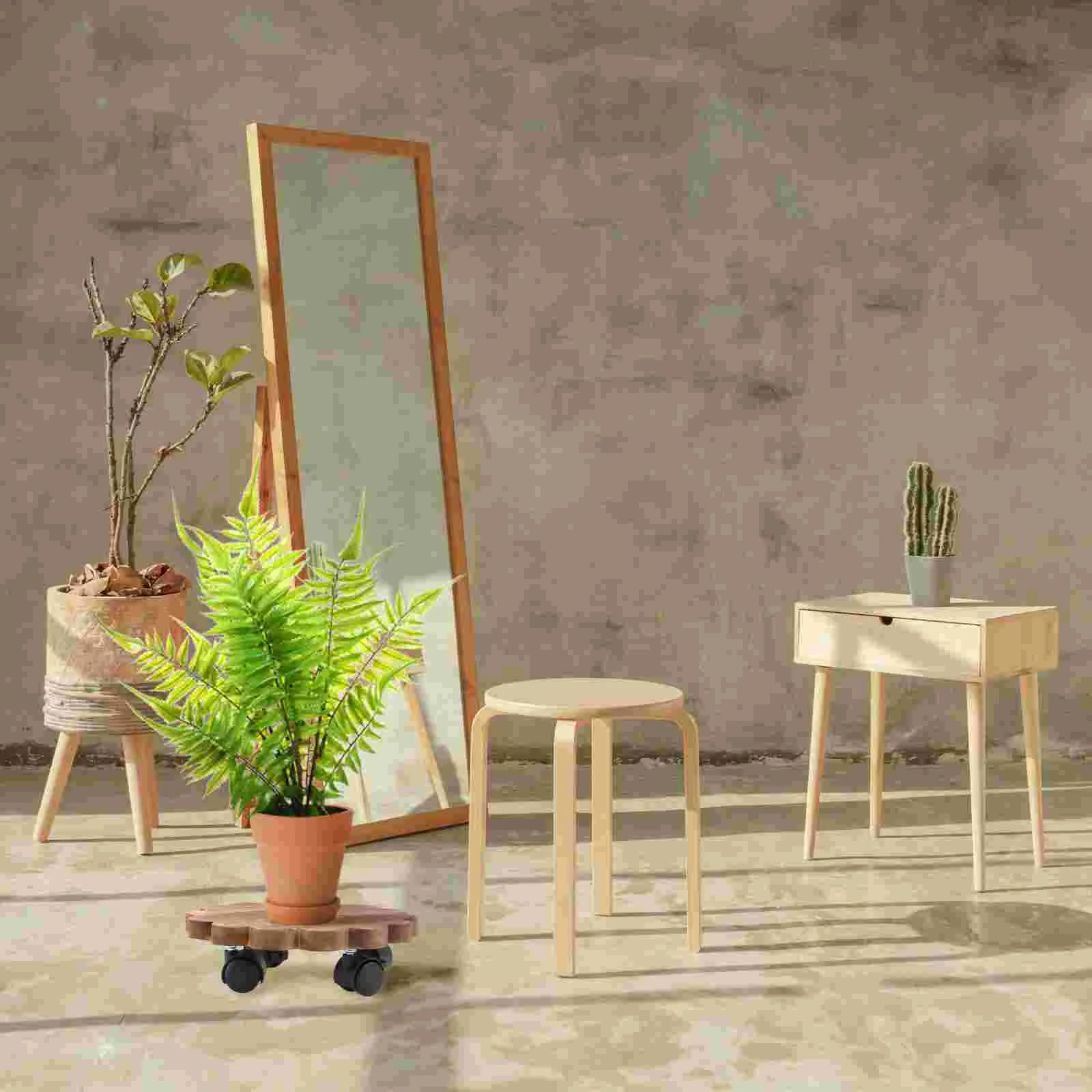 

Solid Wood Planter Tray Round Wheel Flowerpot Movable Stand Universal Wooden Potted Rack