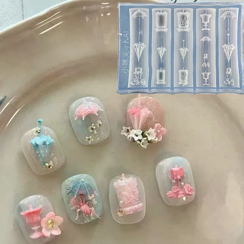 3D Relief Lace Umbrella Silicone Nail Art Mold DIY Nail Decor Transparent Manicure Template Umbrella Silicone Nail Art Mold Gift