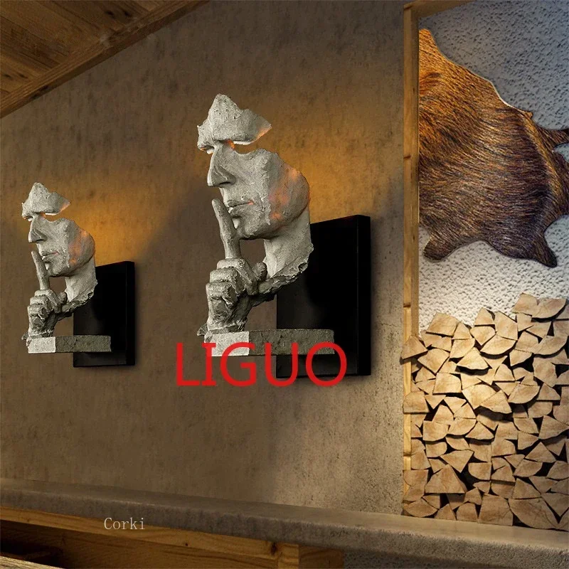 loft face wall lamp decor salon wall lamps creative retro led light For home decor light art bar aisle indoor lighting Fixtures