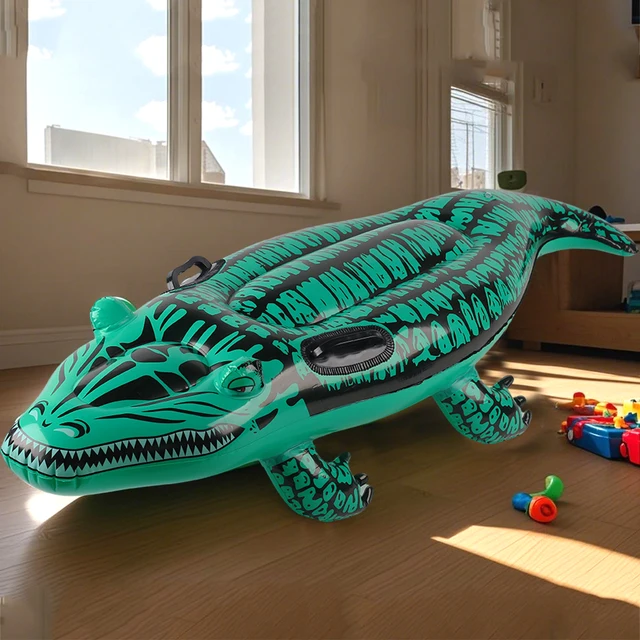 1PC Adventure-Ready Crocodile Inflatable Ride-on with Handles, Summer Thickened Pool Float for Kids & Adults, 5