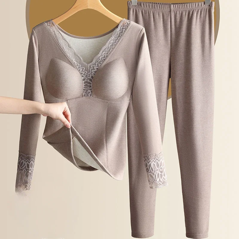 New Women's Autumn Winter Thermal Underwear Suits Female Slim Fit Warm Tops + Pants Ladies Clothing 2 Piece Sets H616