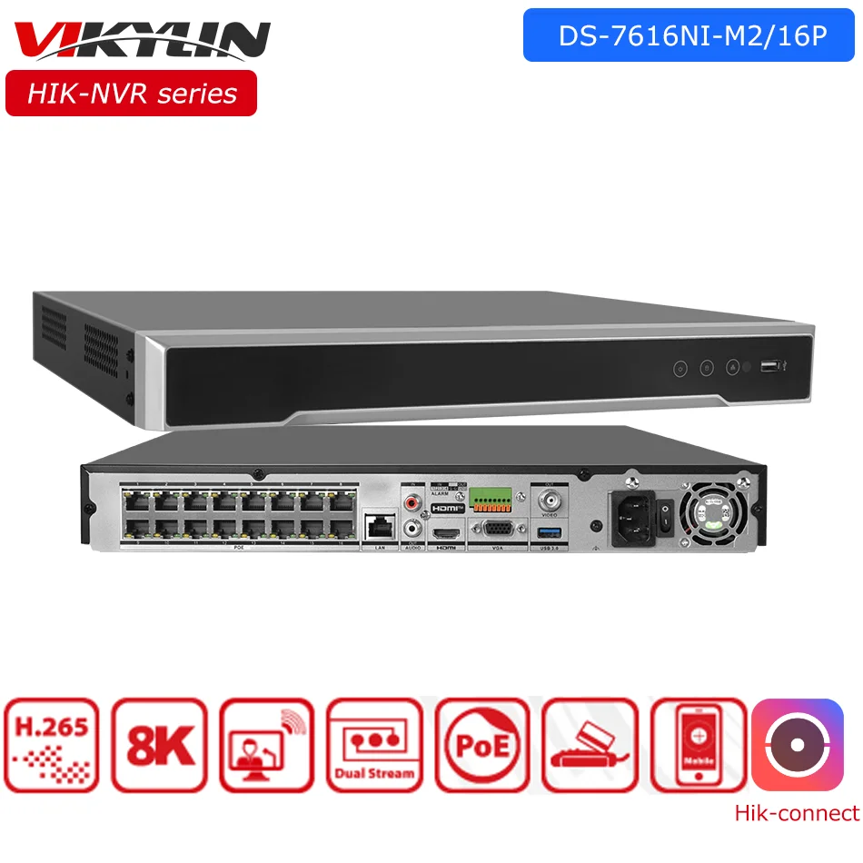 Vikylin Hikvision 16Ch Poe 8K Nvr Ds-7616Ni-M2/16P 2 Interfaccia Sata Per Registratore Di Rete Video Di Sorveglianza Hdd Per Telecamera Ip