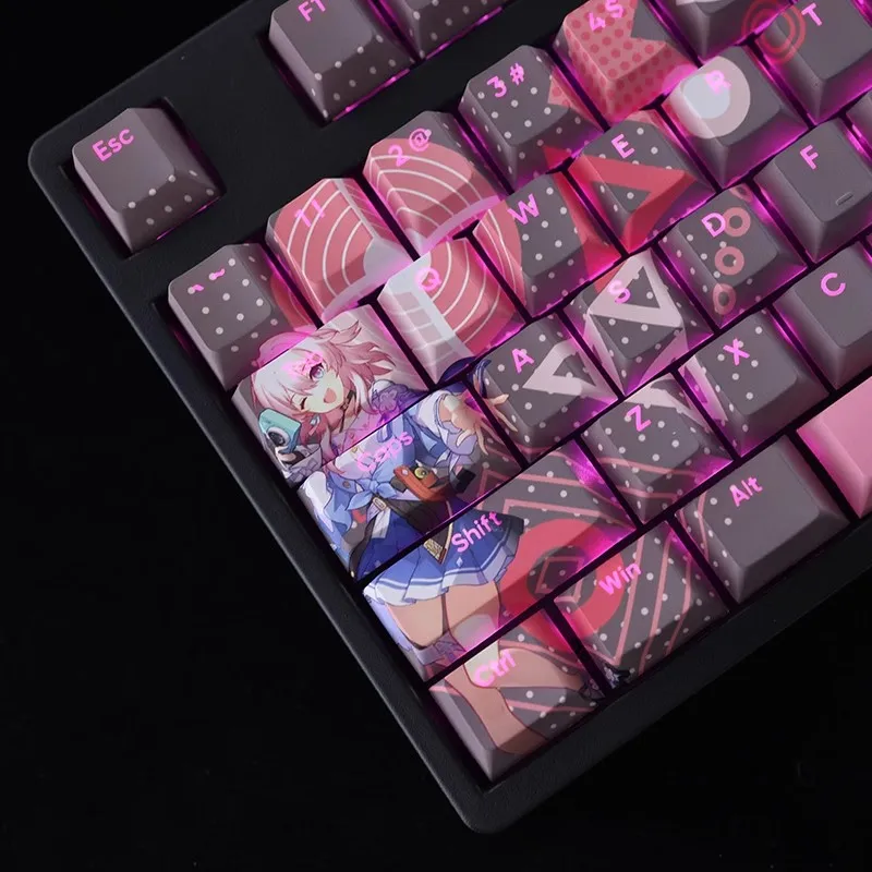 Chaves Conjunto Honkai Star Rail 07 de Março Keycap Pbt Dye Subbed Backlit Keycaps Anime Gaming Key Caps para Ansi 61 87 104 108 108 - Imagem 2
