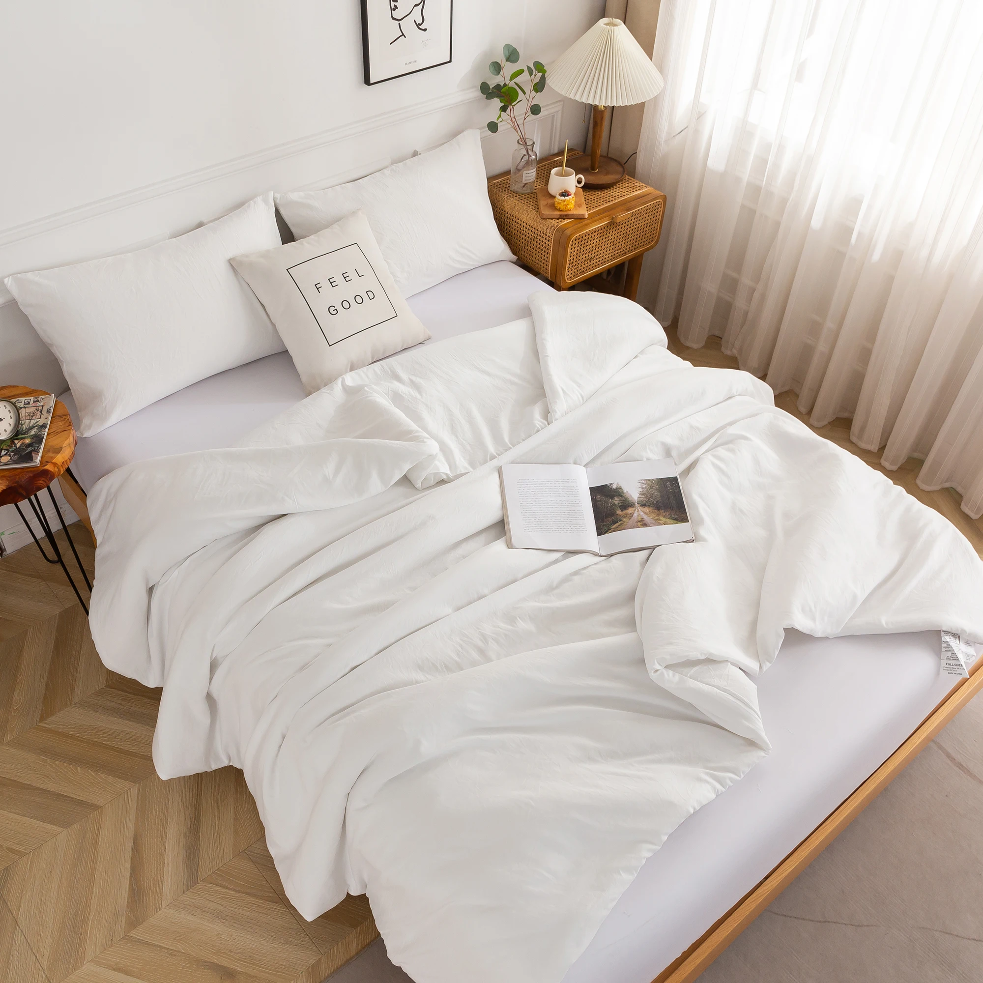 

White Comforter Bedding Sets Ultra-Soft Cozy Queen Sets Lightweight All Season Warm Fluffy with Pillow Sham