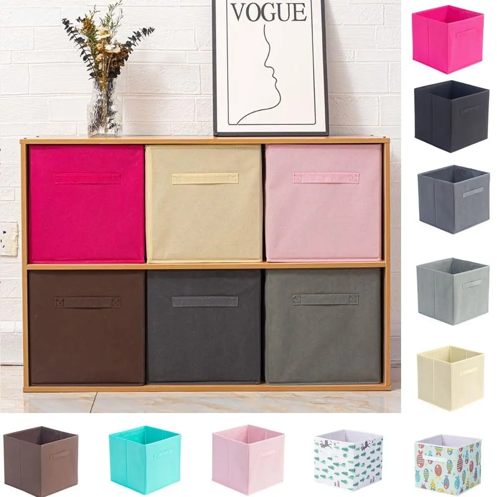 Simple Non Woven Fabric Cube Storage Box Foldable Large Capacity Square Storage Box without Lid Cabinet Drawer Organizer Nursery 5