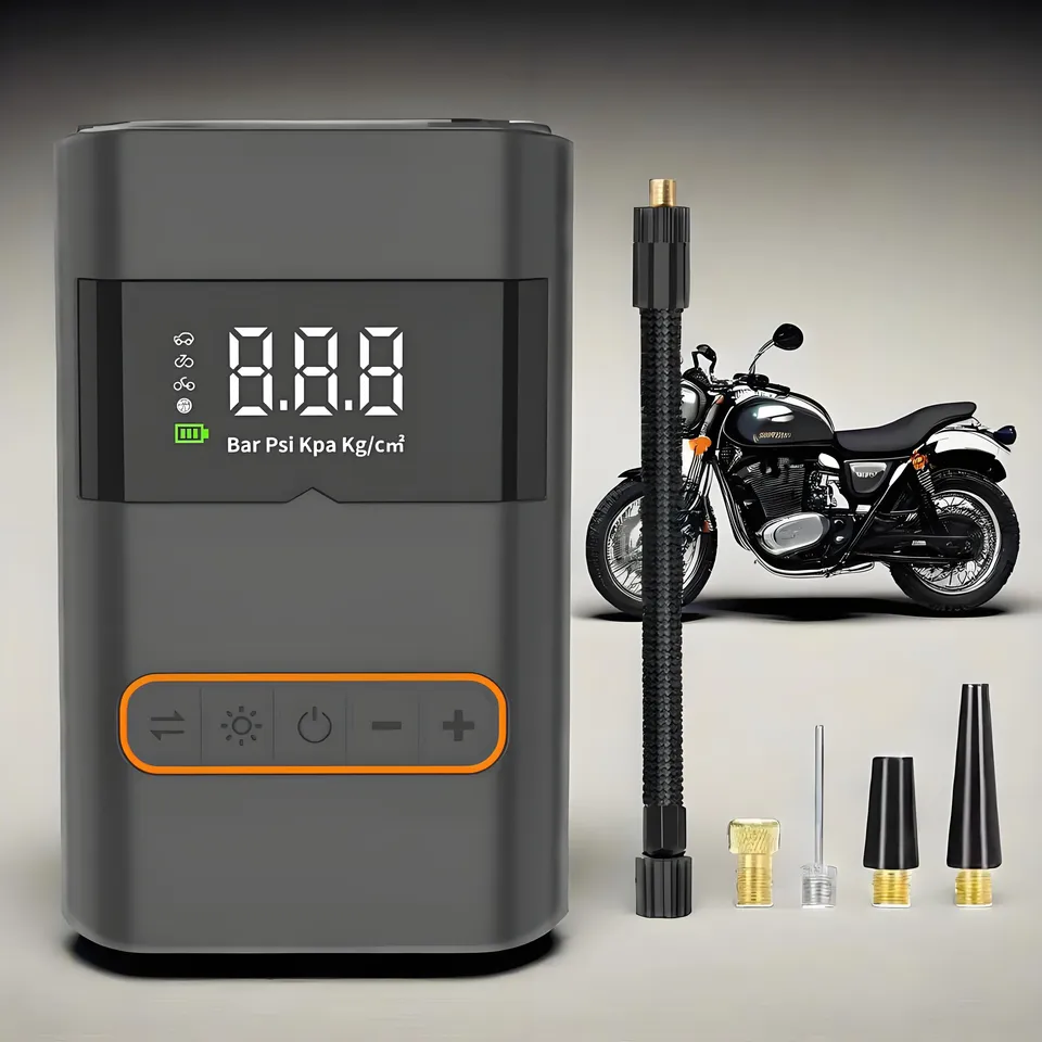 Dual-Function Air Pump for Bikes – Smart Digital Display + Lighting, Cordless Design，Used for automobiles/motorcycles