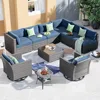 Patio Furniture Outdoor Sectional Sofa Swivel Rocking Chairs All Weather Rattan Wicker 10 Piece Conversation with Coffee Table 1