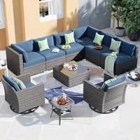 Patio Furniture Outdoor Sectional Sofa Swivel Rocking Chairs All Weather Rattan Wicker 10 Piece Conversation with Coffee Table 1