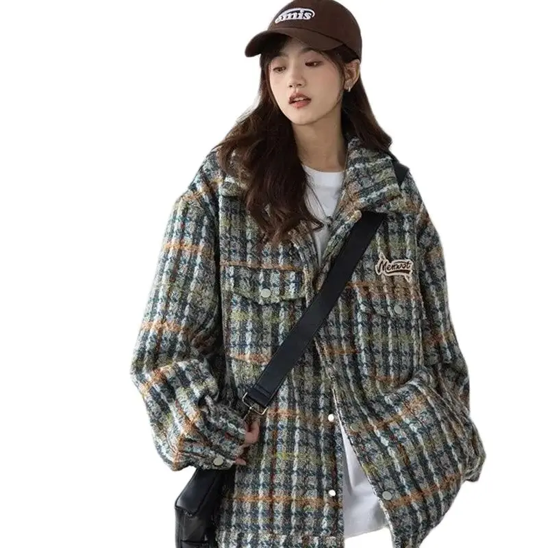 2023 Spring New Korean Version Loose Small Fragrant Coat Women INS Gentle Lazy Top High Grade Retro Plaid Jacket Commuter Button