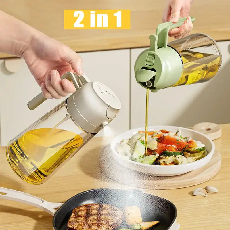 2 in 1 household oil spray pot automatically opens and closes, pours out edible oil spray atomization bottle