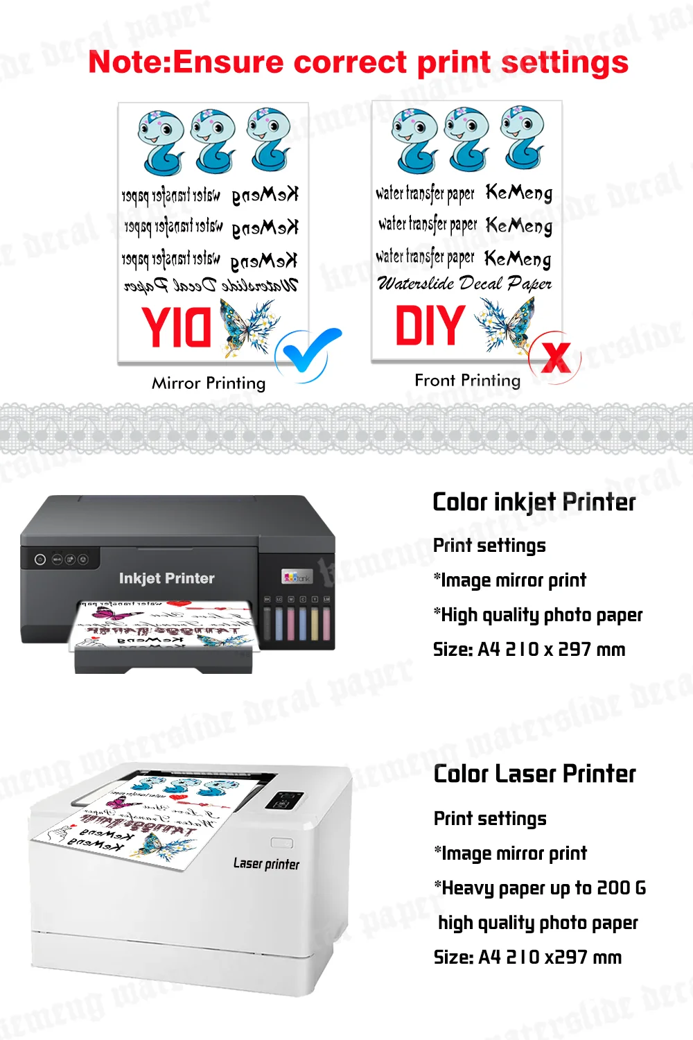 A4 Größe für Laser-und Tinten strahl drucker druckbare transparente Tattoos Druckpapier Transfer papier temporäre Tattoos Aufkleber – Detail 8