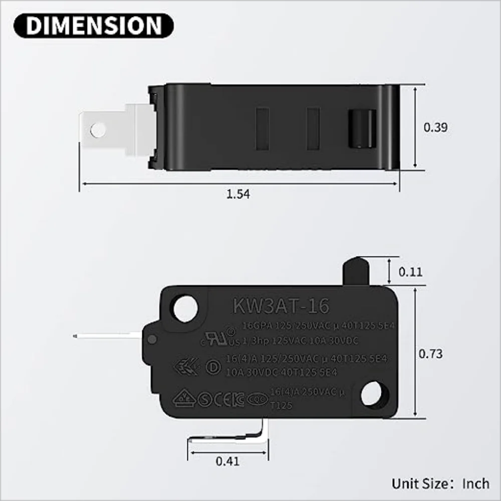 Microwave Over Door Switch 2PCS KW3AT Micro Switch Normally Close 16A 125VAC/250VAC T125 For Kenmore
