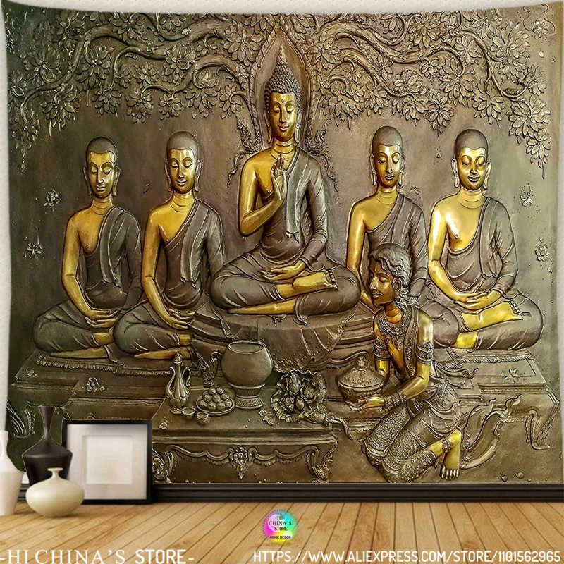 Buddha Tapestry Shakyamuni Wall Hanging Meditation Seven Chakras Indian Bohemian Style Mandala Home Decor