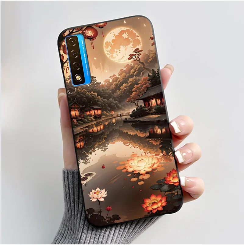 Floral Pattern Shockproof Case - Fashion Cartoon Design, Soft Black Cover