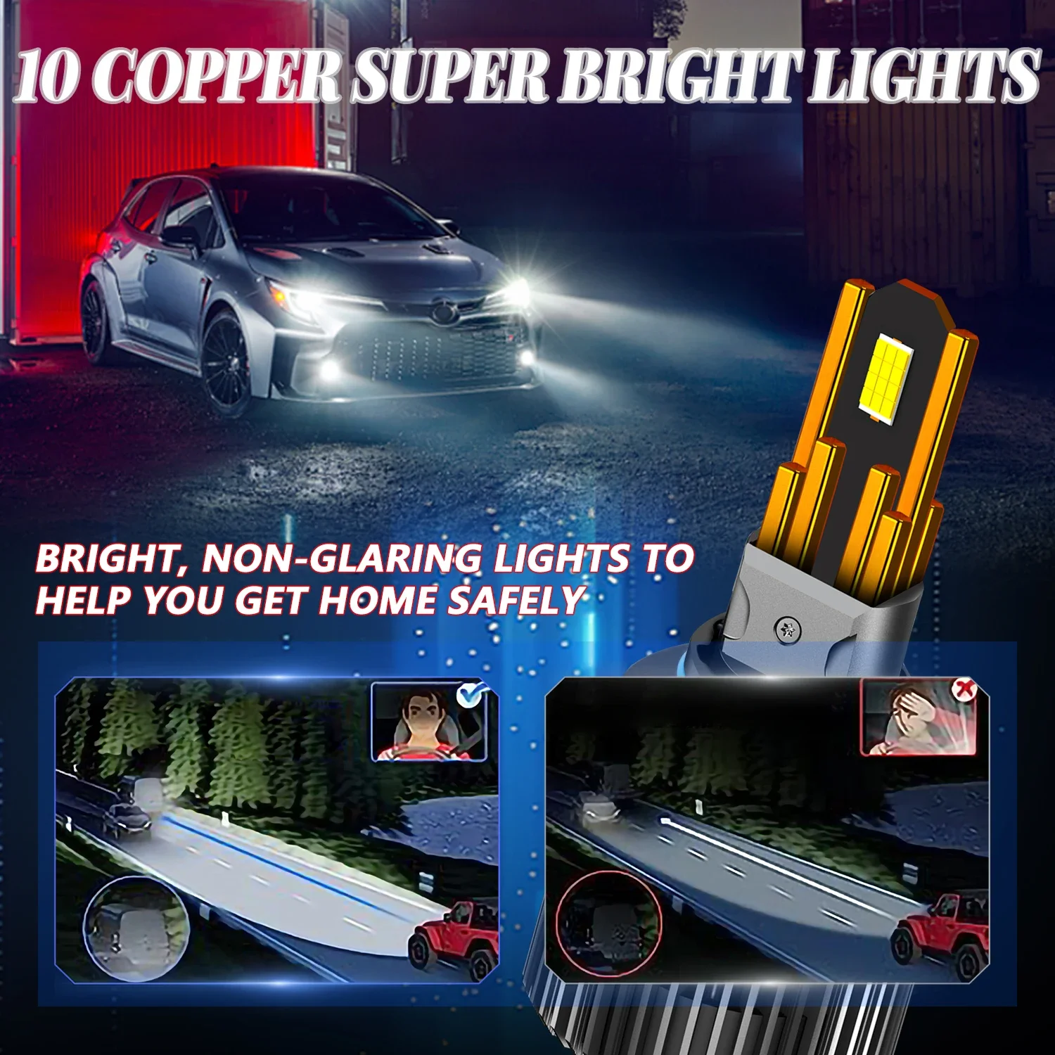 2025 10Copper 9005 9006 Tubes 6500k Project Led Canbus Lighthouse Car Light 12v