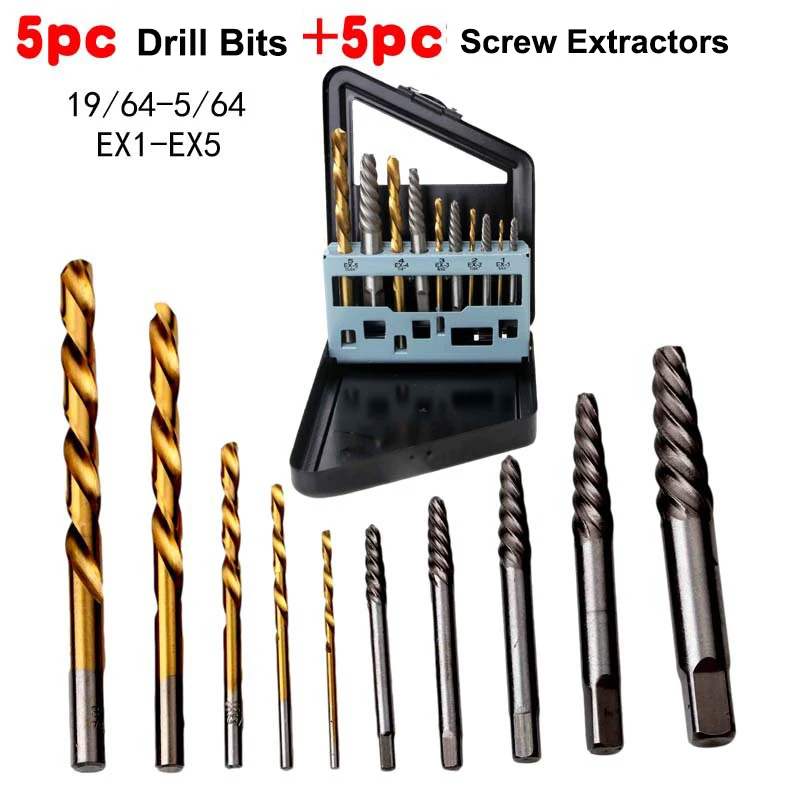 1set Convenient Cobalt Left Hand Drill Bit Broken Bolt Damaged Screw Extractor Set with Metal