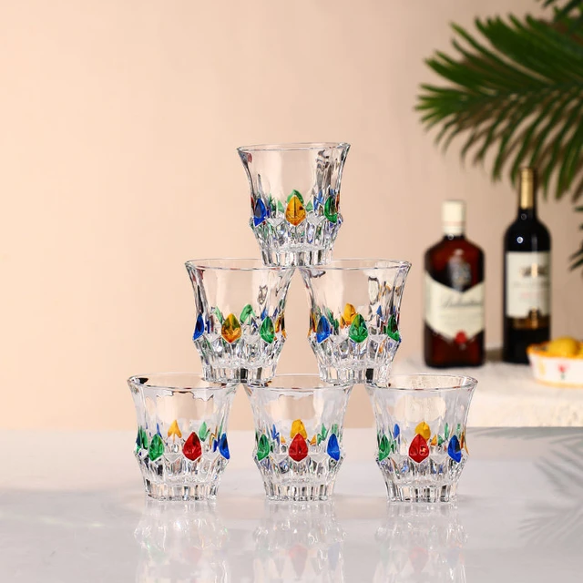 Murano Style Rainbow Millefiori Tumbler Glasses Set Of 6