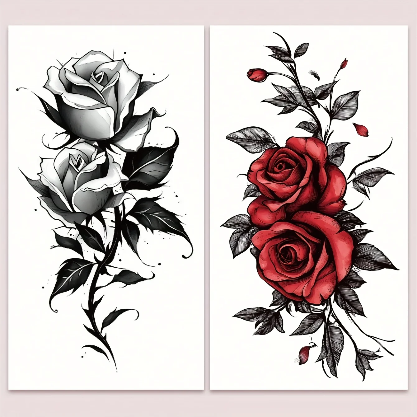 2 Stück bunte Rose Floral temporäre Tattoo Aufkleber, große Blume Körperkunst wasserdichte Tattoos für Schulter, Arm, Brust, Bein – Detail 1