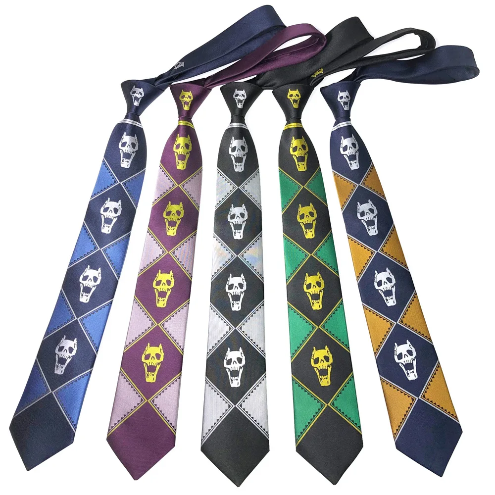 

Anime JoJo Bizarre Adventure Necktie KILLER QUEEN Kira Yoshikage Skull Neck Tie Halloween Cosplay Costumes Accessories Man Woman