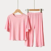 Ensemble de soie glacée pour filles, vêtements de maison fins pour enfants, vêtements d'été pour enfants, climatisation, manches courtes, ensemble pyjama pour filles 5