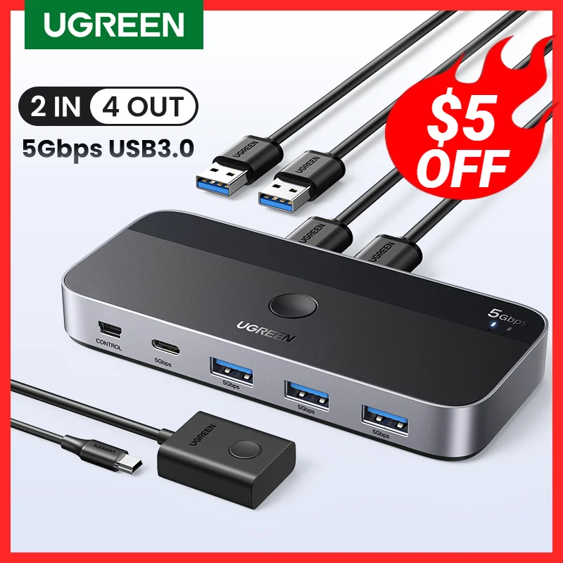 Ugreen-usb 3.0 Kvm Switch para pc Teclado Mouse Impressora Pcs Dispositivos