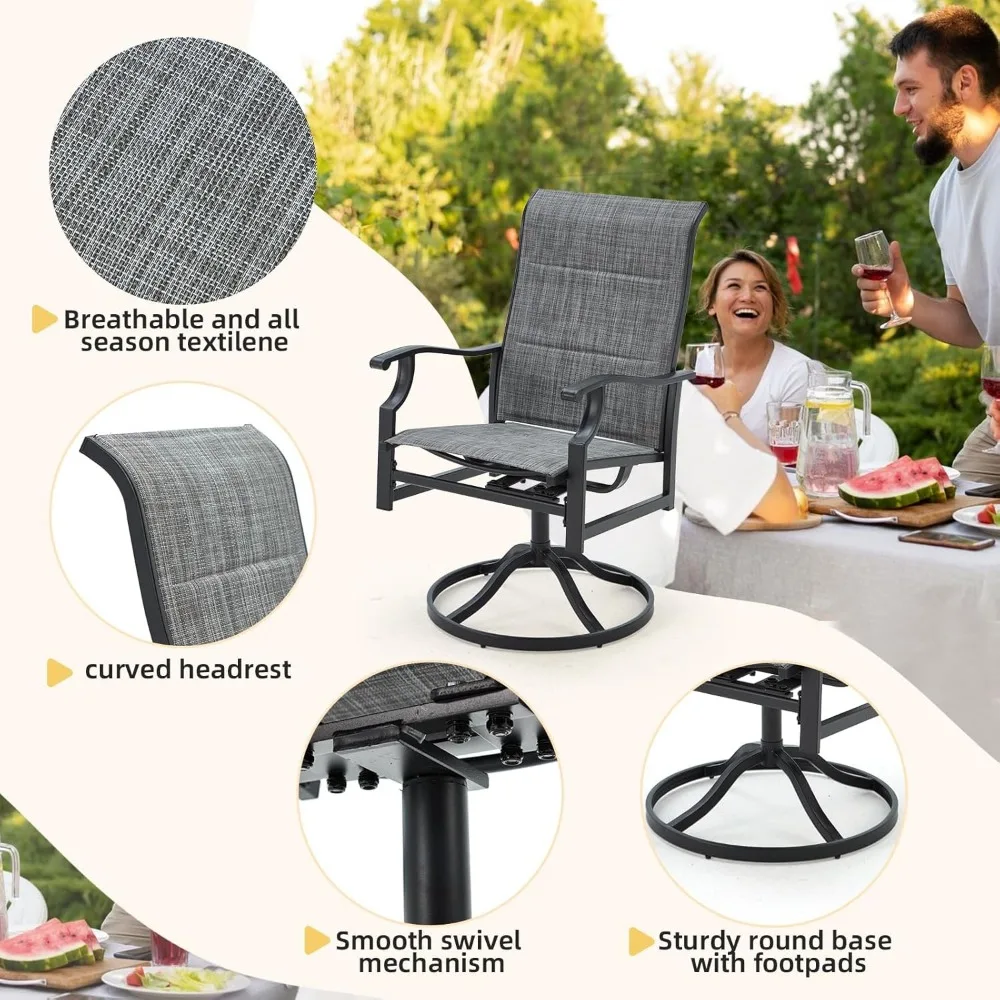 7 Piece Outdoor Patio Dining Set with 6 Swivel Rocker Chairs, Rectangular Metal Table with Umbrella Hole, 6 Person Patio Table a