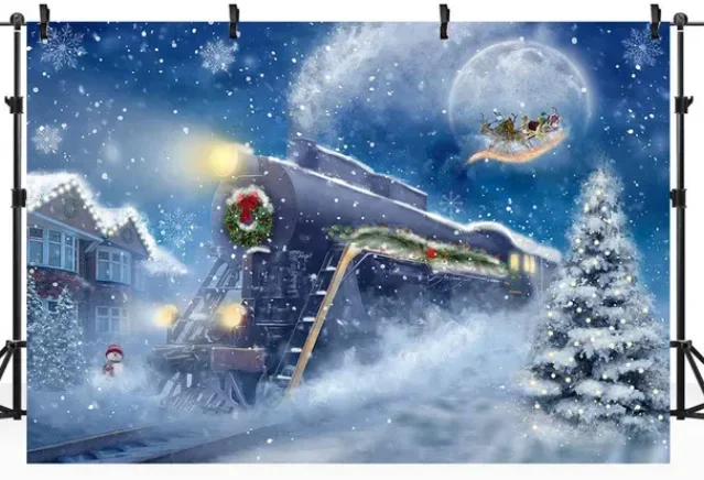 Toile De Fond Photo Hiver 6x3 M MIRRORANG - Scène De Bus Enneigé Pour Noël Et Fêtes