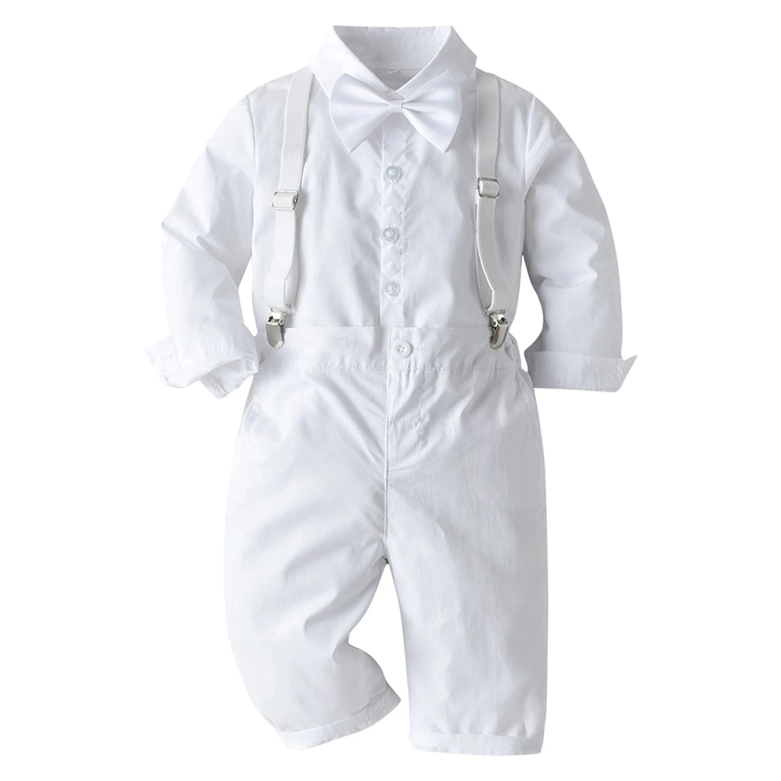 

Baptism Gentleman Suit Shirt Toddler Outfit Formal Birthday Christening Long Sleeve Suspender Pants Party Boy Clothes Set