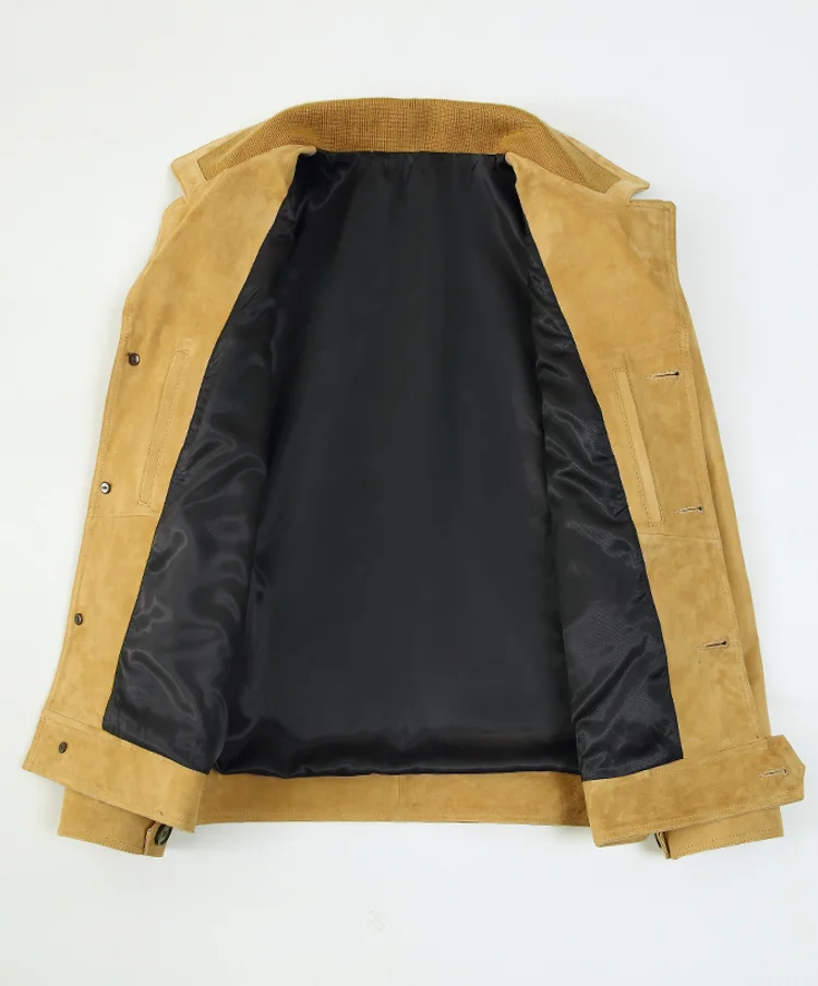Description Picture 4 of itemAutumn Men Single Breasted Goat Suede Leather Cargo Jacket Vintage Slim Fit Motorcycle Riding Genuine Leather Coat Man Jacket