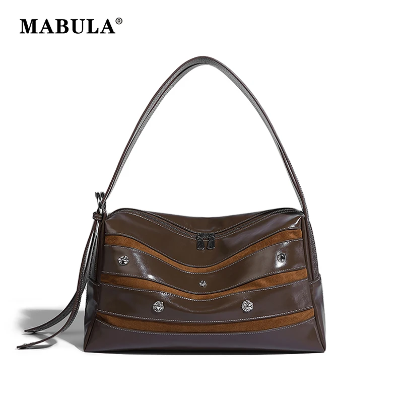 

MABULA Chic Vintage Vegant Leather Top Handle Purse y2k Trendy Adjustable Strap Shoulder Hobo Bag Brand Tote Handbag