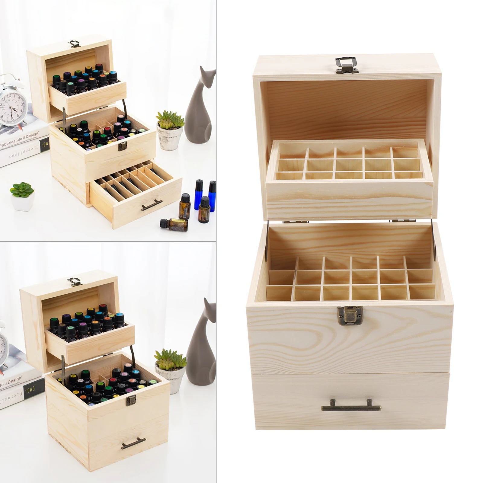 Wood Essential Oil Box 59 Grid Wood Essential Oil Box Essential Oil Packaging Box High Quality 3 Layer Essential Oil Box 3
