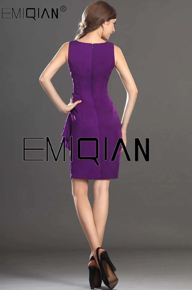 Elegant Sleeveless Short Party Dress Knee Length Purple Chiffon Cocktail Dress