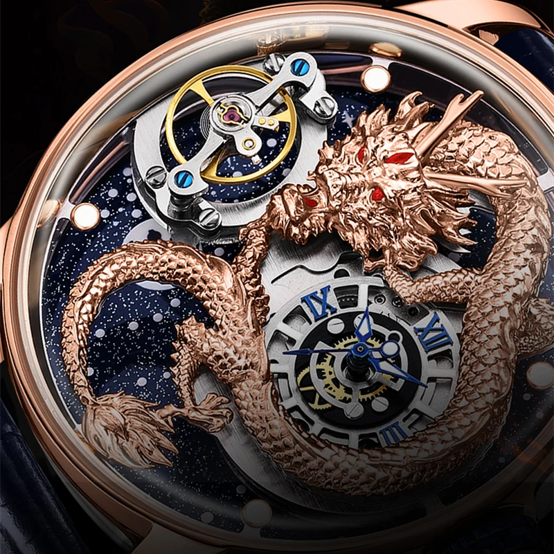 HANBOR Dragon Watch For Men Hollow Out Luxury Mens Watch Luminous Waterproof Automatic Mechanical Wristwatch 5D Engraving Montre
