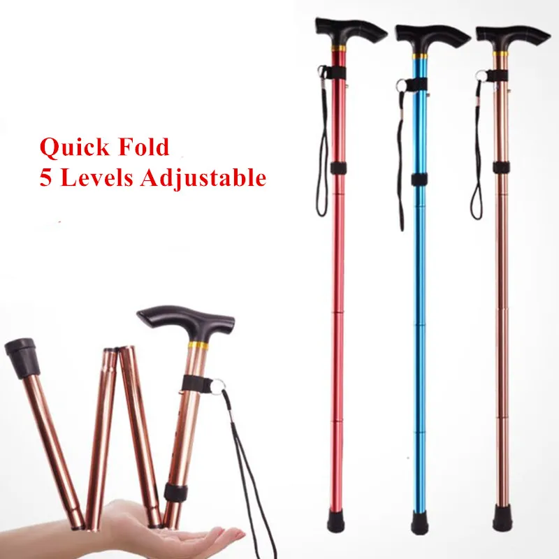 Multifunction Walking Stick Trekking Poles Telescopic Fold Crutches Hiking Stick Crutch Elderly Metal Stick Walking Cane Outdoor 6