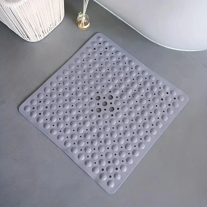 Square Non-Slip Shower Mat - 21x21 Inch Secure Grip Bathroom Floor Mat - Clear