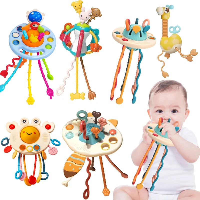 

Montessori Sensory Toys Silicone Pull String Toys Baby Activity Motor Skills Development Educational Toy for Babies 1 2 3 Years