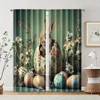 2pcs, Curtain Fabric 2D print Charming retro Easter bunny Polyester Easy Install (without rod) Versatile All Ldeal for Bedroom, 2