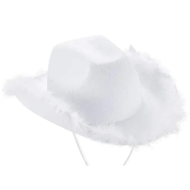 Beautiful Wide Brim Pink Cowgirl Hat Feather Brim Cowboy Hat All-match for Carnival Cosplay Street Shooting Шапка Женская 4