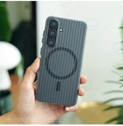 Slim Matte Corrugated Magnetic Wireless Charging Case - Shockproof PC Cover for Sam S25 Plus (Black WN FGCC)