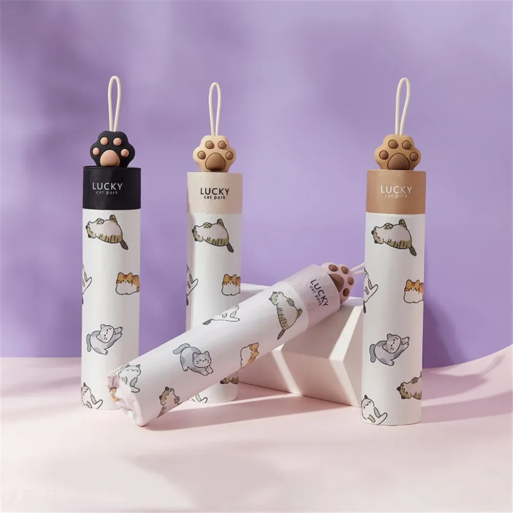 Folding Umbrella Automatic Umbrella Sun Umbrella Umbrella Hat Capsule Umbrella Lace Umbrella Cute Cat Claw Handle Umbrella Patio Umbrella UV for Sun and Rain Parasol Woman Girl Gift