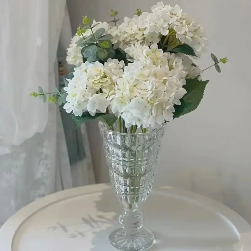 레트로 양각 도금된 두꺼운 대형 크리스탈 유리 꽃병, 꽃 줄기 장 높이가 있는 컵, 홈 데코 액세서리