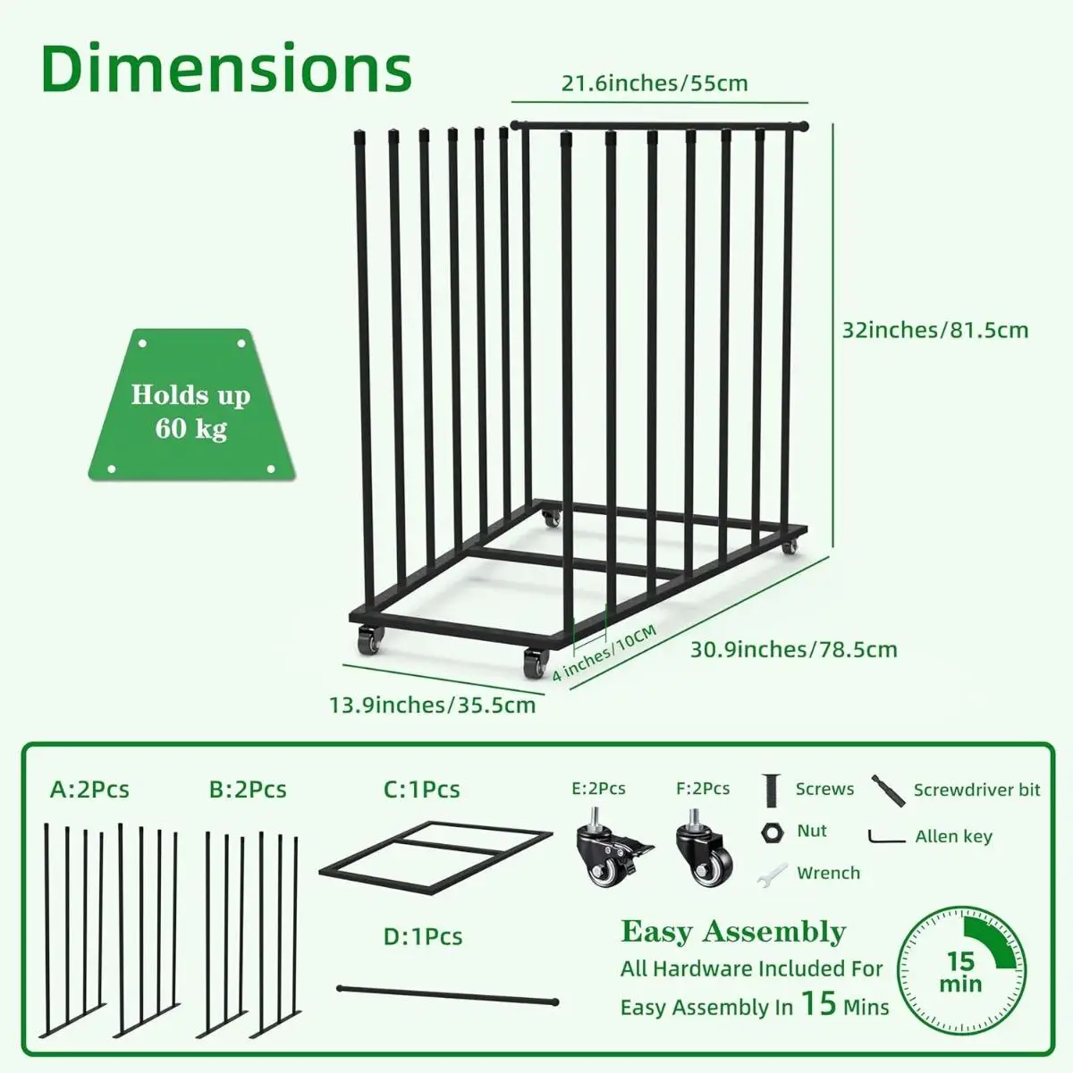 Carton Storage Rack with Casters Art Storage Cart with High Side Rails Storages Organizer Canvas Panel Organizer