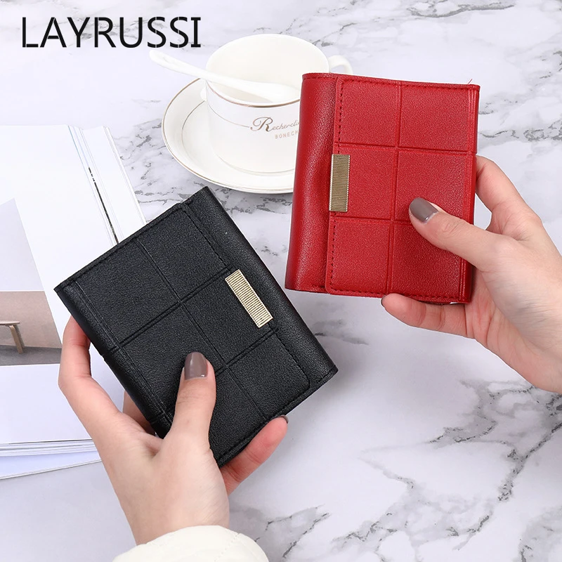 

LAYRUSSI 2023 New Large Capacity Women Short Wallet Small PU Leather Coin Purse Solid Color Credit Card Holder Multicard Wallet