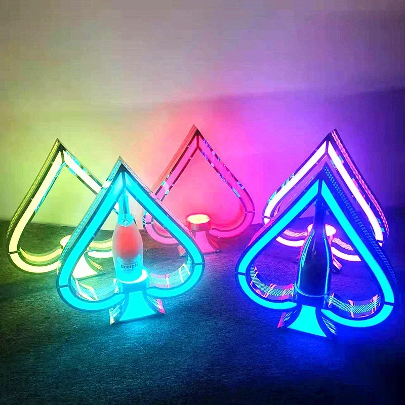 Stainless Steel Spades A Luminous Wine Rack Bar KTV Dedicated Champagne King XO Bottle Organizer Luminous Wine Tray